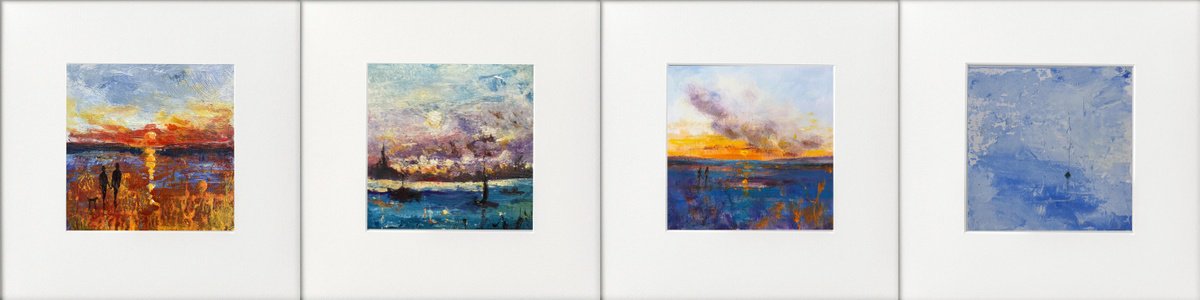 Impressionistic Landscape Oil Painting By Teresa Tanner, 36 X 9", Seasonal Seascapes 1, Original Artwork