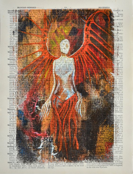 Angel - Collage Art on Large Real English Dictionary Vintage Book Page