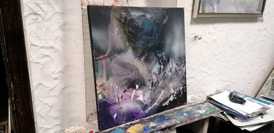 Beautiful enigmatic abstract painting about childhood dreams and colors by O KLOSKA