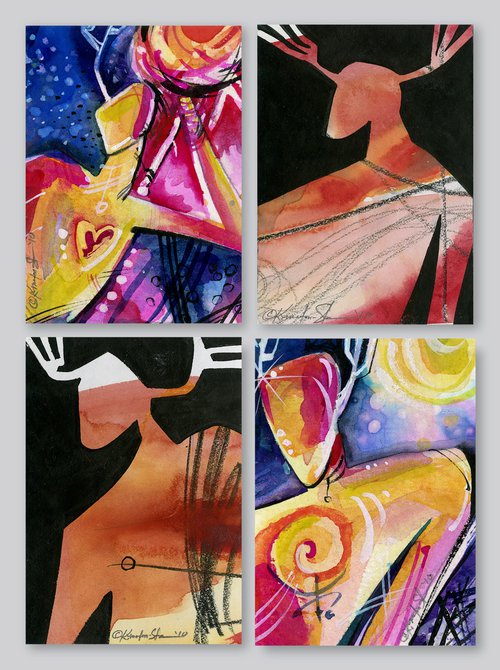 Spirit Seekers, Collection of 4 - Small paintings by Kathy Morton Stanion by Kathy Morton Stanion