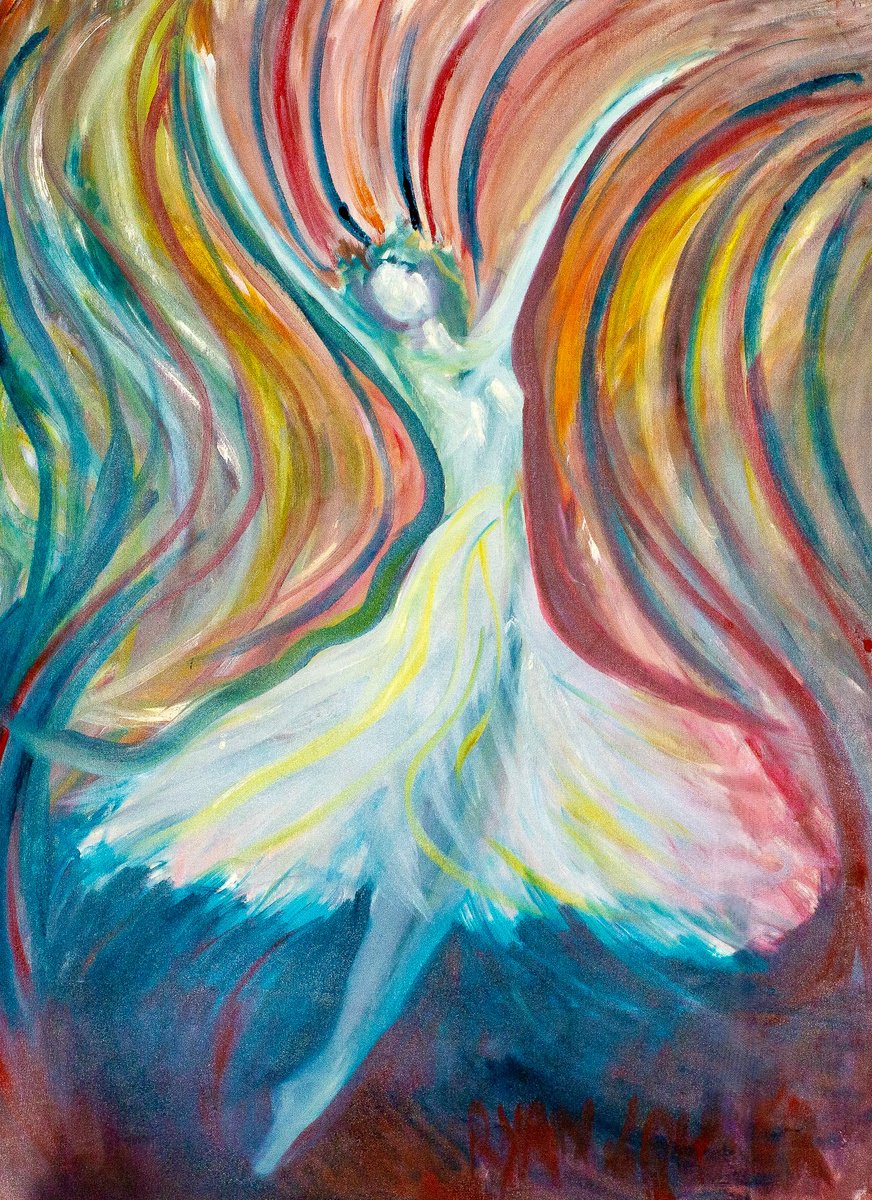 Abstract Portrait Oil Painting By Ryan Louder, 28 X 39", Falling, Original Artwork