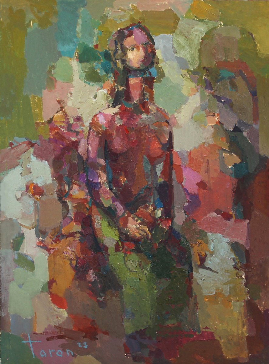 Abstract Oil Painting By Taron Khachatryan, 13 X 18", Figure, Original Artwork