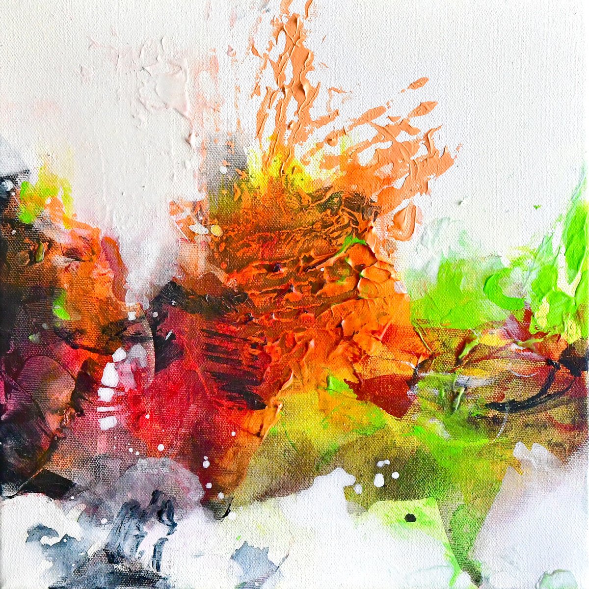 Abstract Acrylic Painting By Kirsten Handelmann, 12 X 12", Incoming Swarm Of Bees, Original Artwork