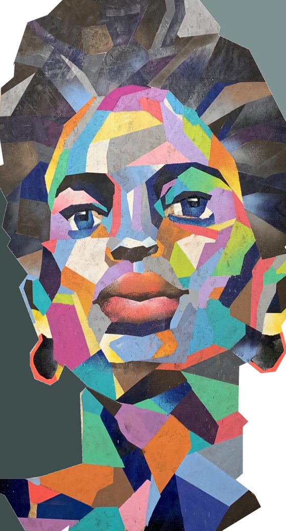 Super Big XXL Painting - "Bright African girl" - Pop Art - Bright - Portrait - Geometric painting