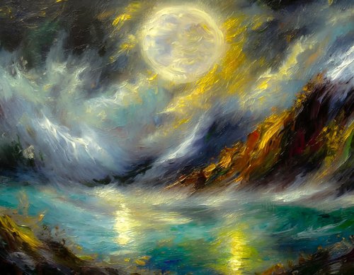 Moonlight Sonata Oil Abstract Seascape by Nikolina Andrea Seascapes and Abstracts