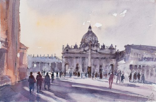 Dusk in Vatican by Goran Žigolić Watercolors
