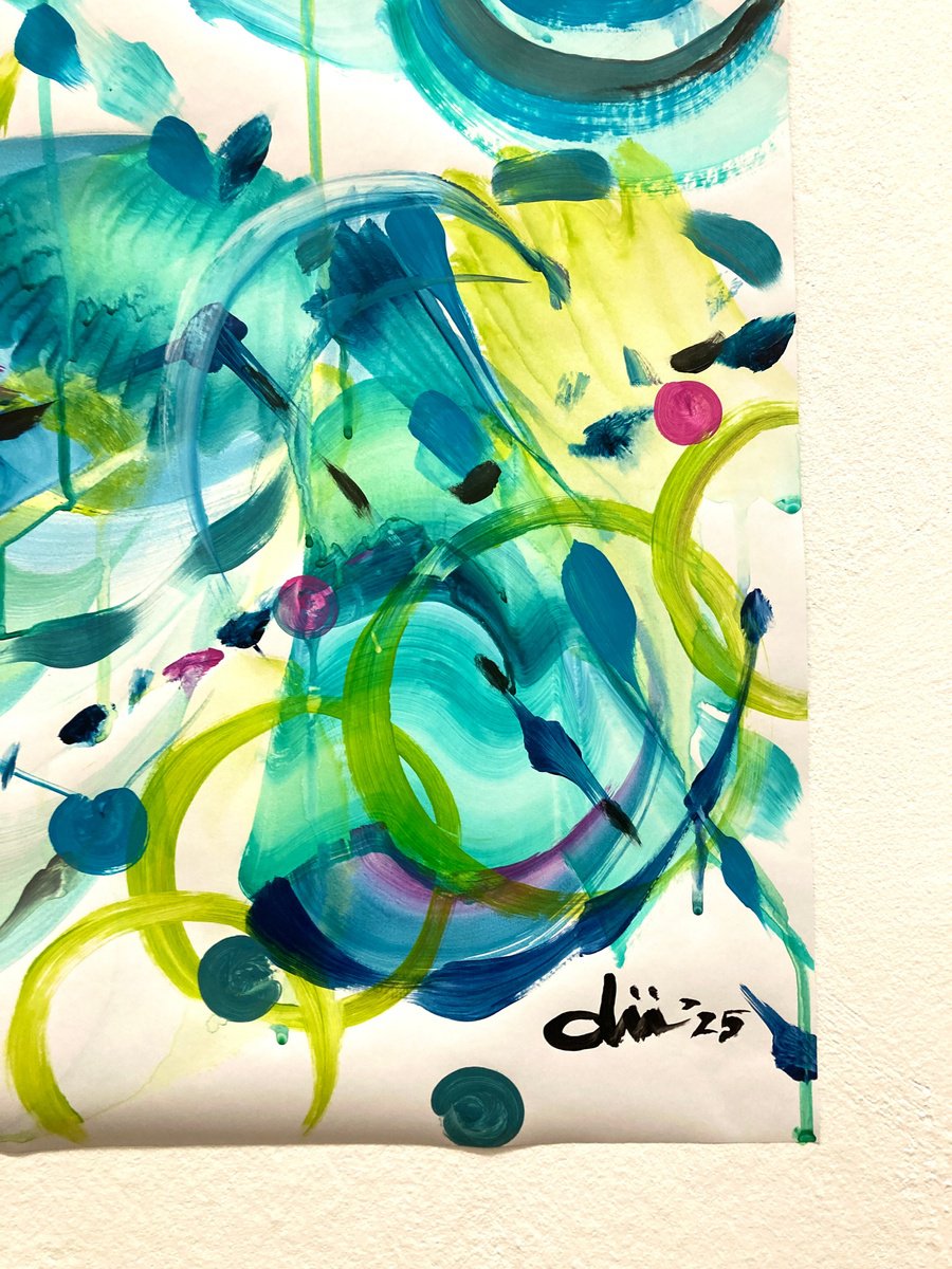 Organic Abstract Acrylic Painting By Daichi Matsusaki, 20 X 39, Color Dance 040125, Original Artwork