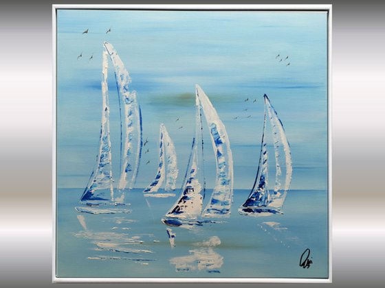 Calm Sea  - abstract acrylic painting, canvas wall art, seascape painting, framed modern art