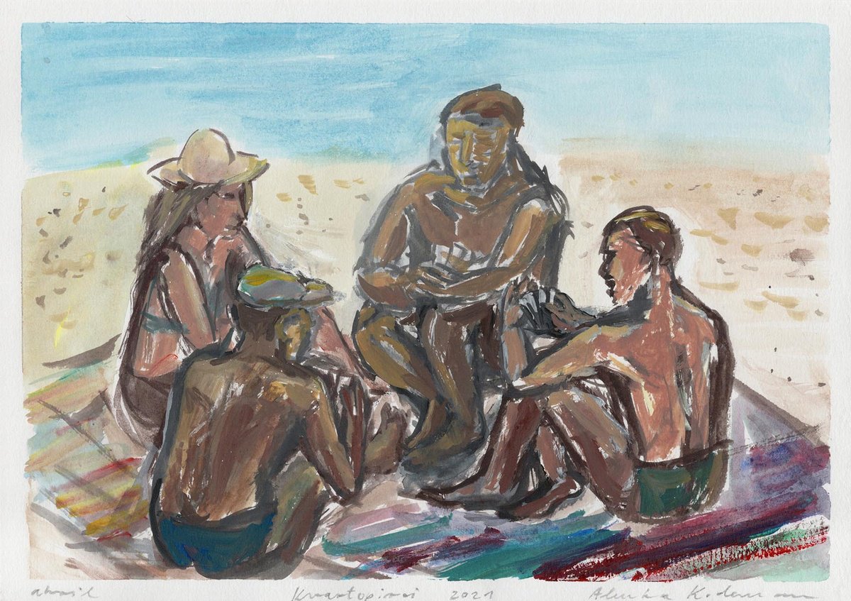 Expressive Drawing , Cardplayers, 2021 By Alenka Koderman, 11 X 8, Artwork For Sale On Artfinder