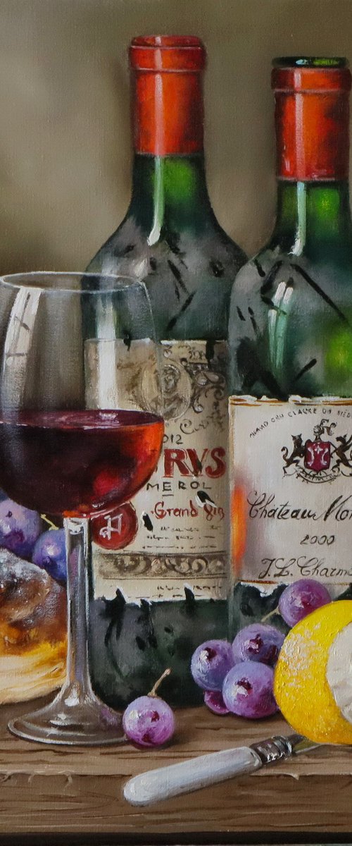 Red Wine, Grapes and Bread by Natalia Shaykina