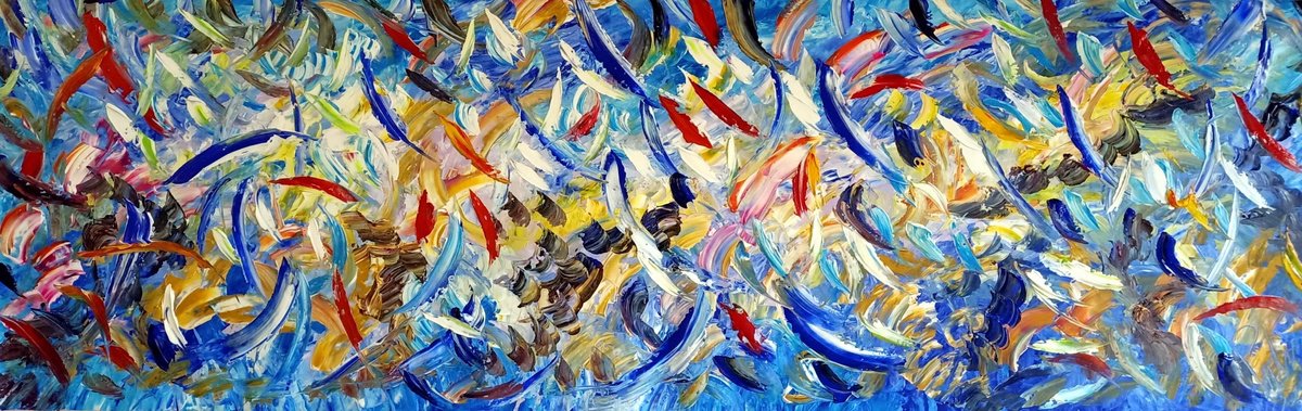 Impressionistic Landscape Acrylic Painting By Antonino Puliafico, 118 X 39, Musica Oltremare, Original Artwork