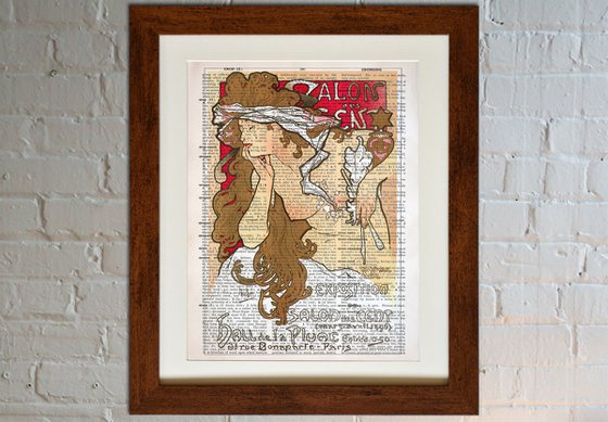 Salon des Cent XXeme Exposition - Collage Art Print on Large Real English Dictionary Vintage Book Page