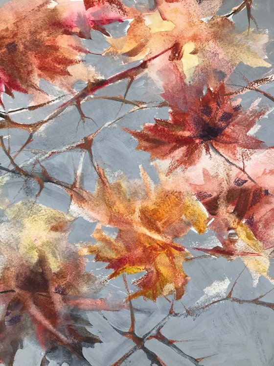 Autumn sky. One of a kind, original painting, handmad work, gift, watercolour art.