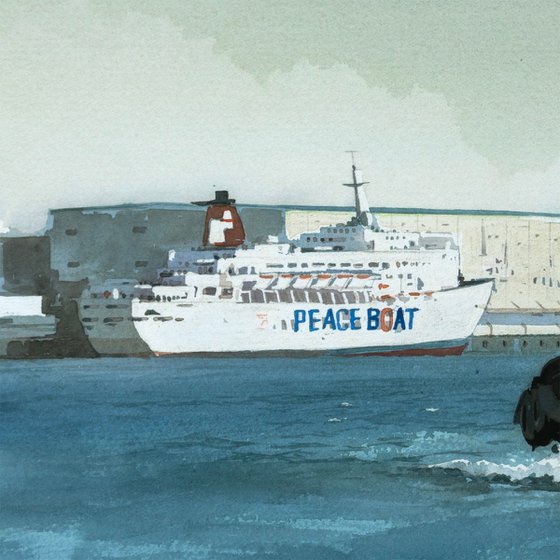 Tugboat and the Passenger Ship at Dusk