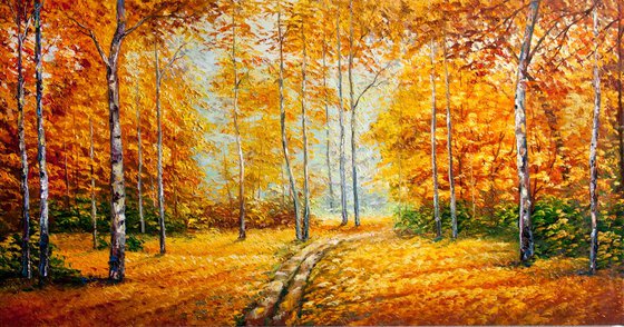 Birch grove in autumn (size 85х45cm)