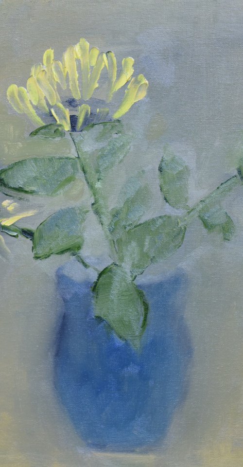 Sunflowers in blue vase by Elena Zapassky