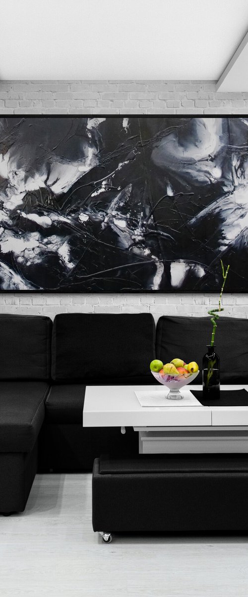 Raw Black Ice 240cm x 120cm Textured Abstract Art by Franko