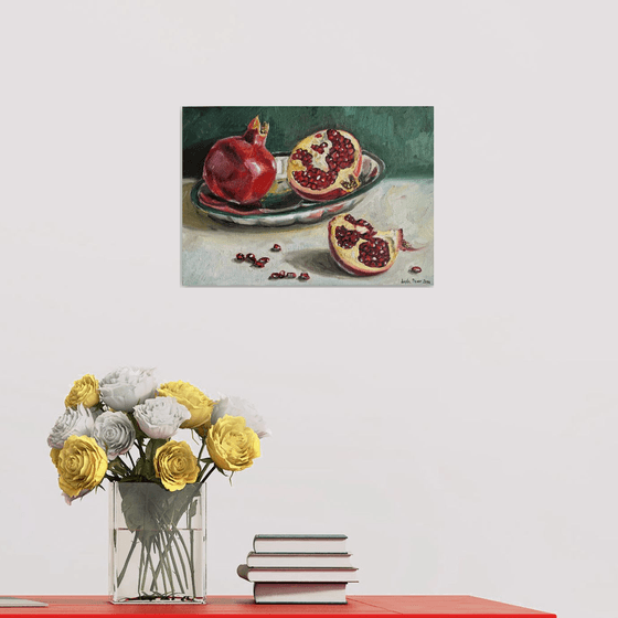 Pomegranates on metal tray