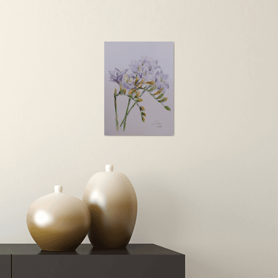 Freesias #2 original watercolour painting.