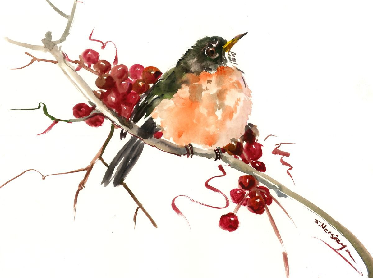 Bird art, American Robin by Suren Nersisyan
