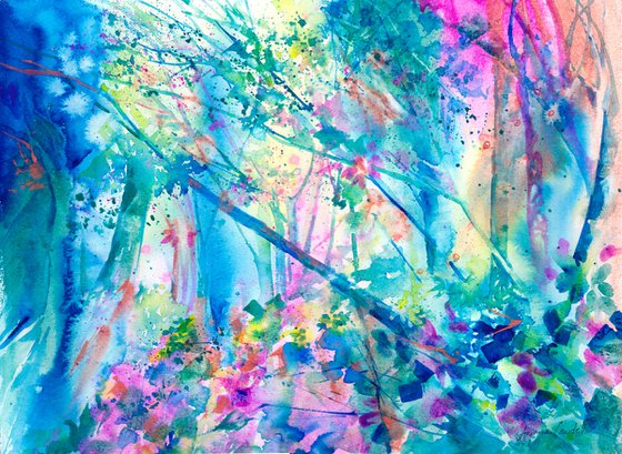 Bluebell wood, Spring Landscape Painting, Spring Floral Landscape, Original Landscape Painting, Original Watercolour Painting, Bluebell Landscape