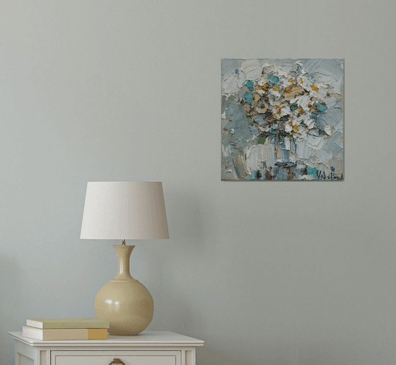 Abstract white flowers Original Oil painting