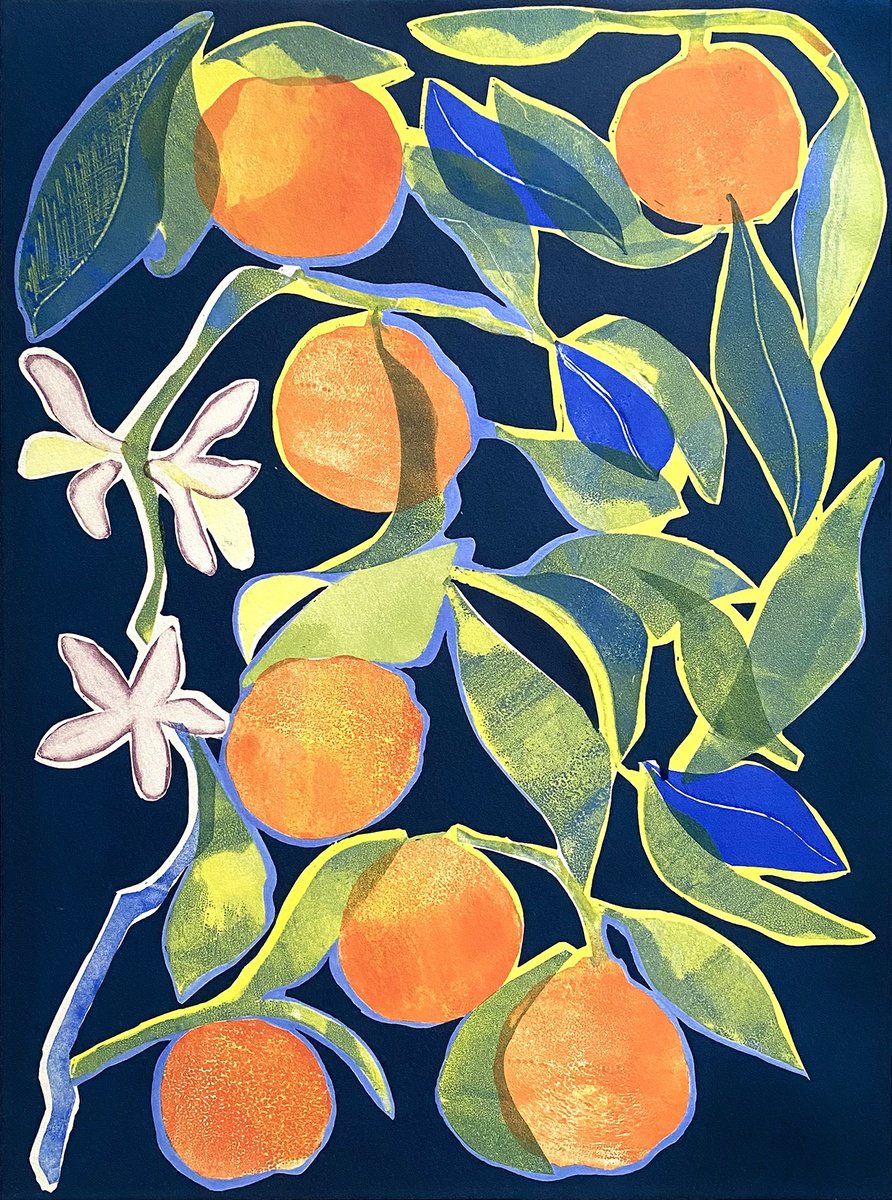 Organic Linocut , Sweet Clementine By Helen Boden, 15 X 19, Artwork For Sale On Artfinder