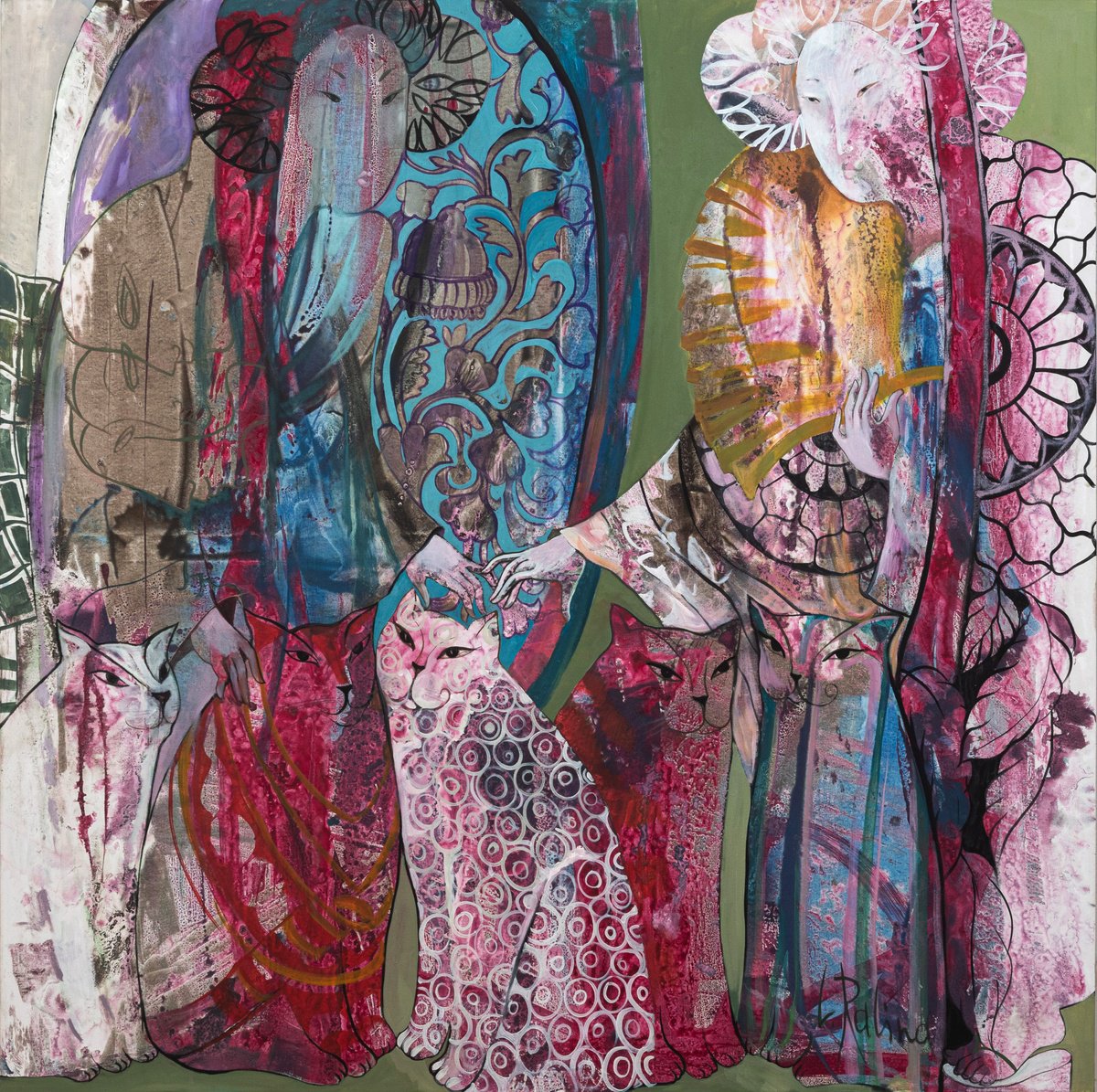 Abstract Oil Painting By Yelena Ralina, 63 X 63", Gifted Secret, Original Artwork