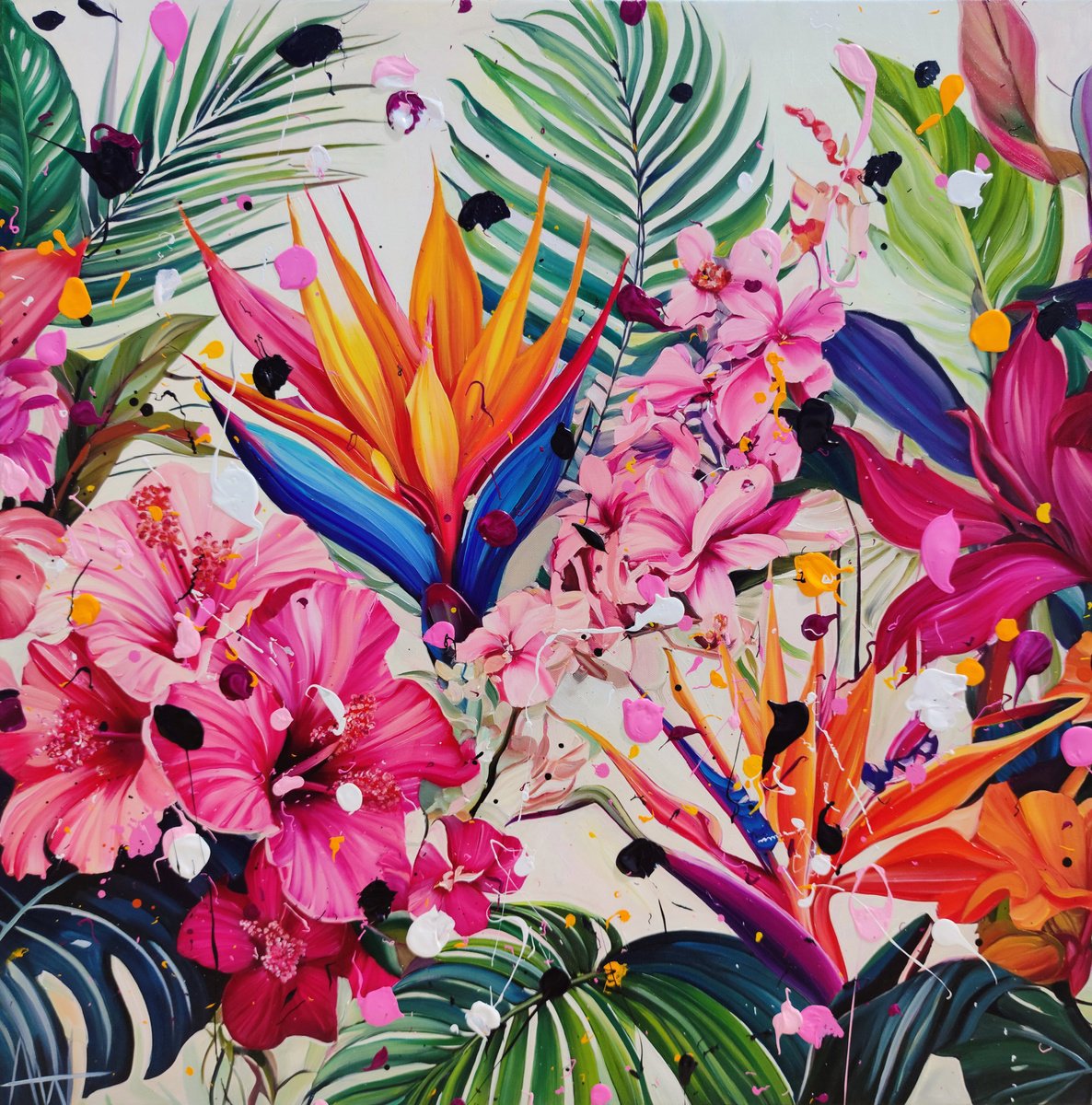 Photorealistic Botanical Oil Painting By Angie Wright, 31 X 31, Flores Fantastiques, Original Artwork