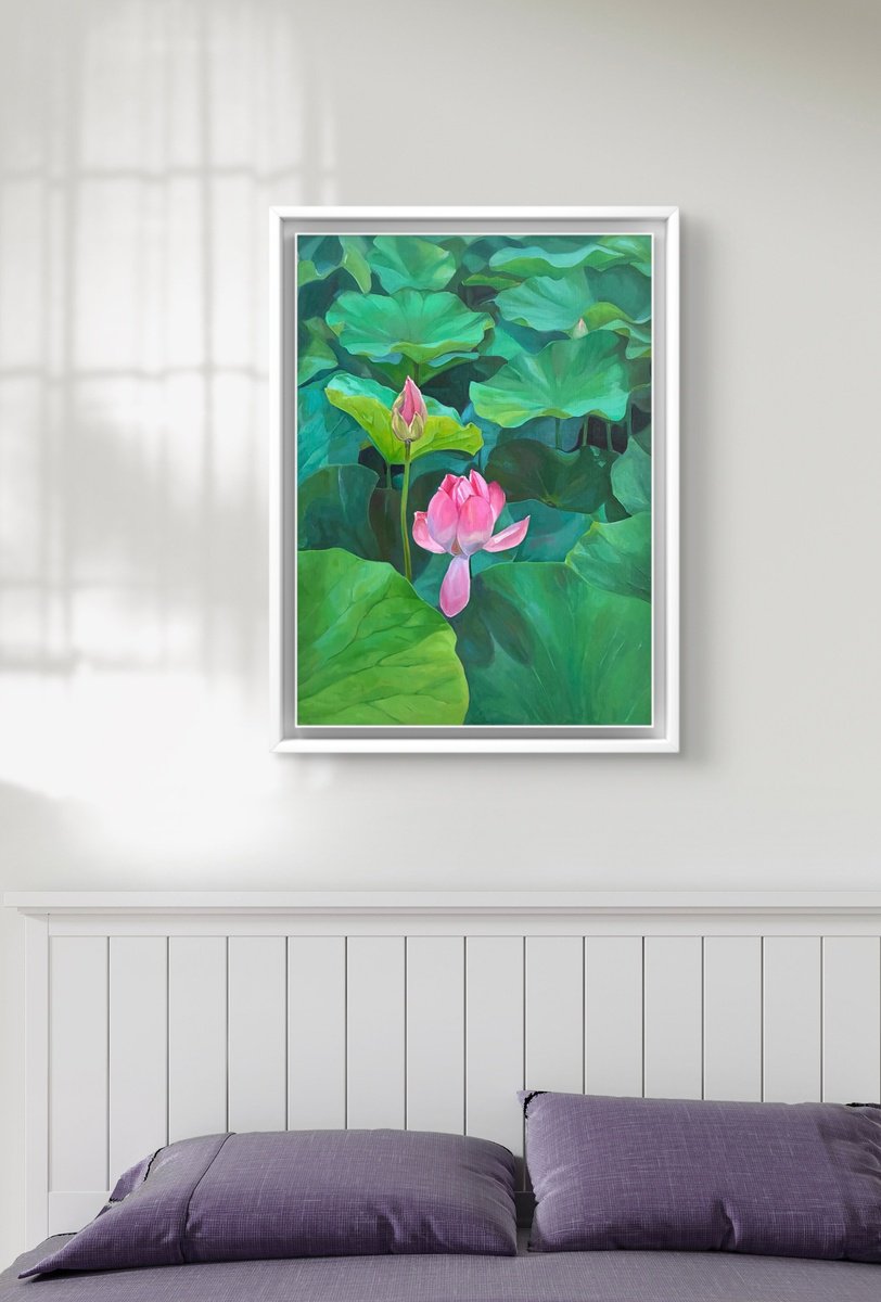 Photorealistic Oil Painting , Lotuses. Pond. Time Of Youth By Guzel Min, 21 X 29, Artwork For Sale On Artfinder