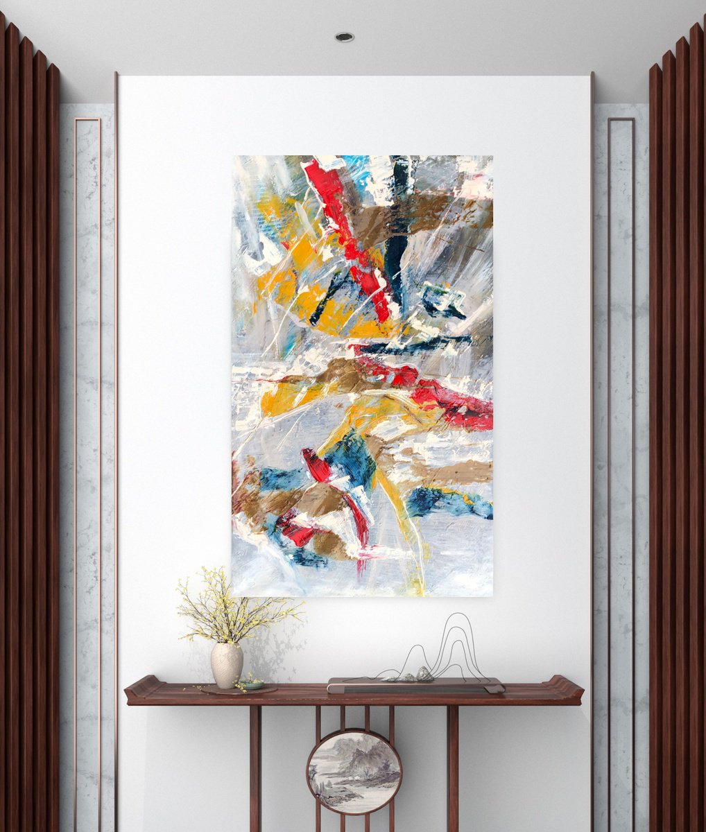 Abstract Painting By Snezana Djordjevic, 18 X 35", The Power Of The Past, Original Artwork