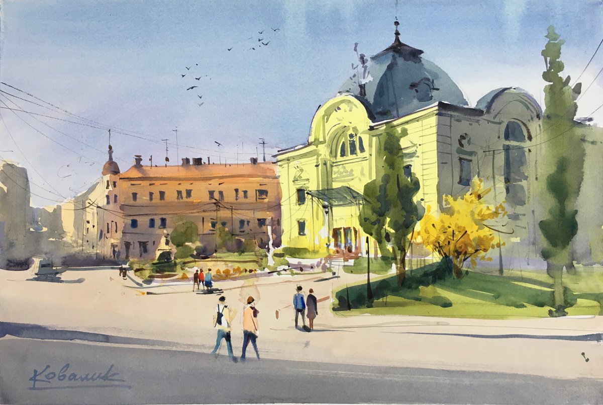 Original watercolor painting -Morning. Chernivtsi-? by Andrii Kovalyk