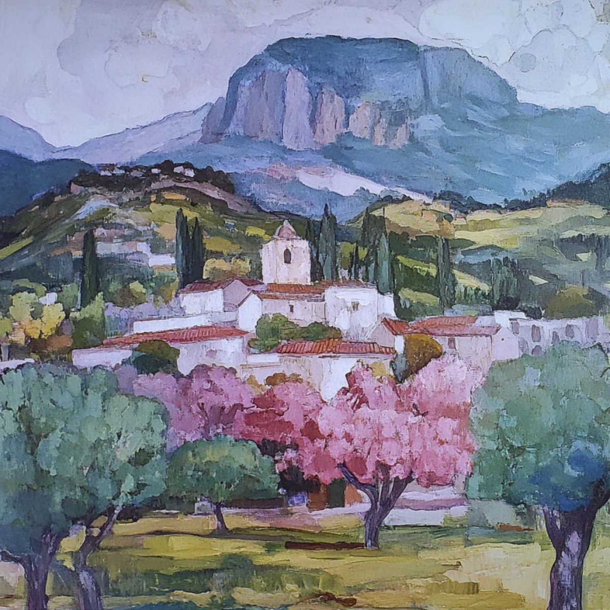 Impressionistic Landscape Print By Elena Avanesova, 31 X 31, Village In The Mountains, Original Artwork