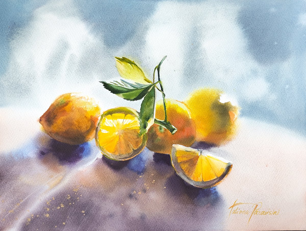 Photorealistic Botanical Watercolour By Tatiana Paravisini, 16 X 12", Juicy Lemons, Original Artwork