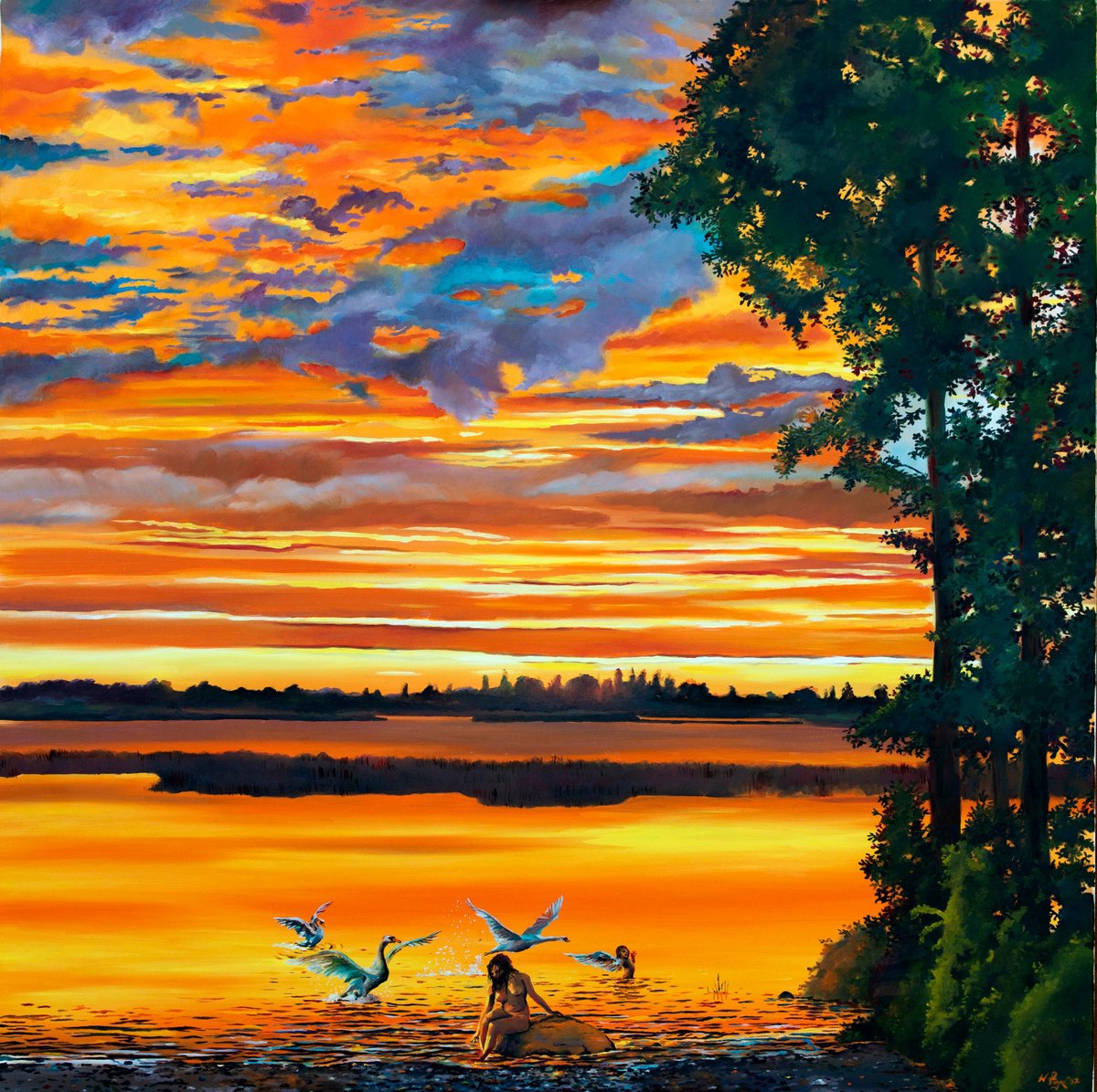 Surrealistic Oil Painting , By Lough Derravaragh By Warren Faye, 40 X 40, Artwork For Sale On Artfinder