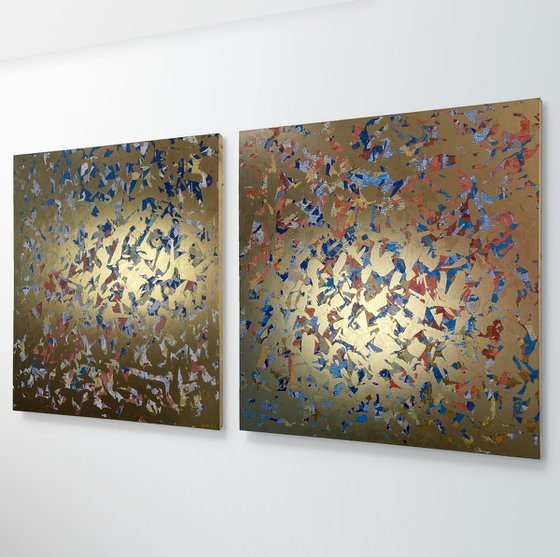 Golden Wisdom Duo - 127cm squ (x2)- mixed media on canvas