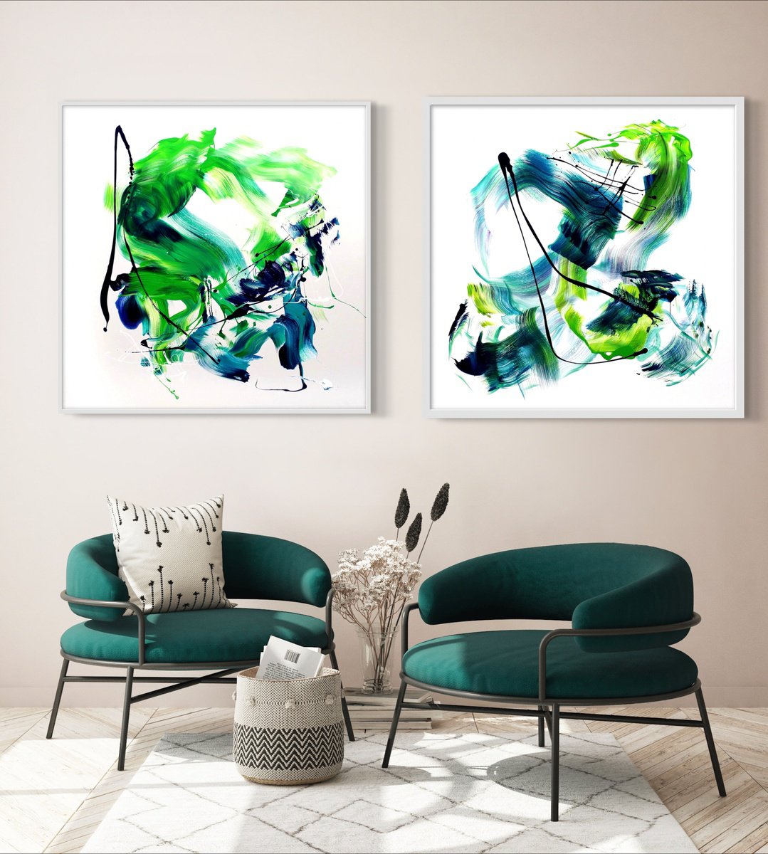 Expressive Abstract Acrylic Painting By Paresh Nrshinga Frsa, 80 X 40", Springfields I And Ii, Original Artwork