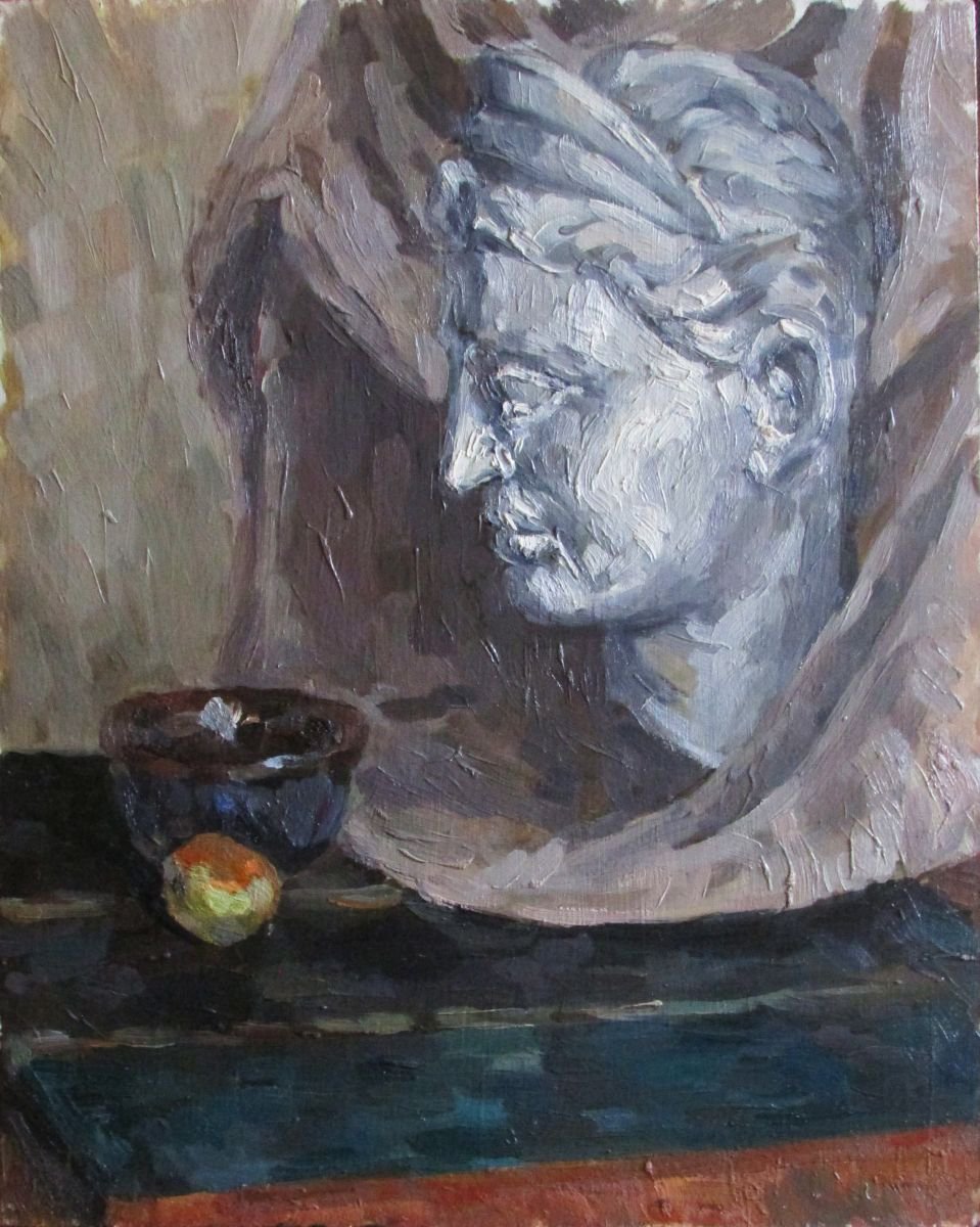 Impressionistic Still Life Oil Painting By Kateryna Bortsova, 16 X 20", Still Life With Antique Sculpture, Original Artwork