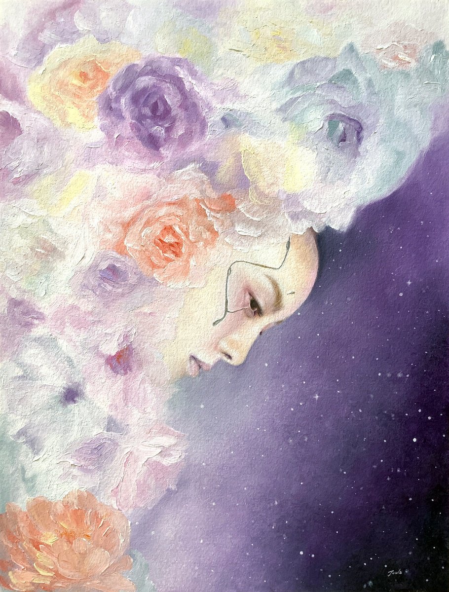 Surrealistic Botanical Oil Painting By Joule Kim, 9 X 12", Cosmicbloom, Original Artwork