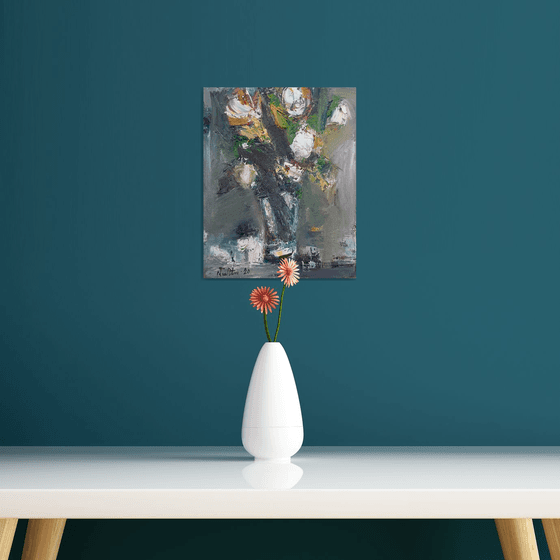 Still life - flowers, 24x30cm, oil painting, palette knife
