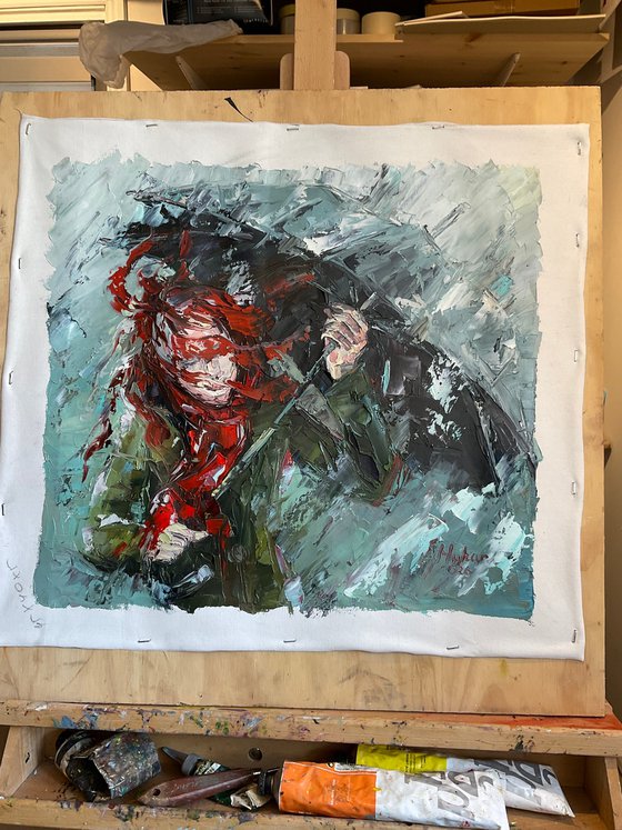 Red hair. Windy day