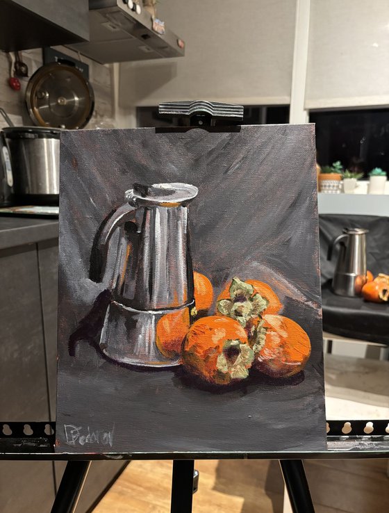 Persimmon and Vintage Coffee Pot