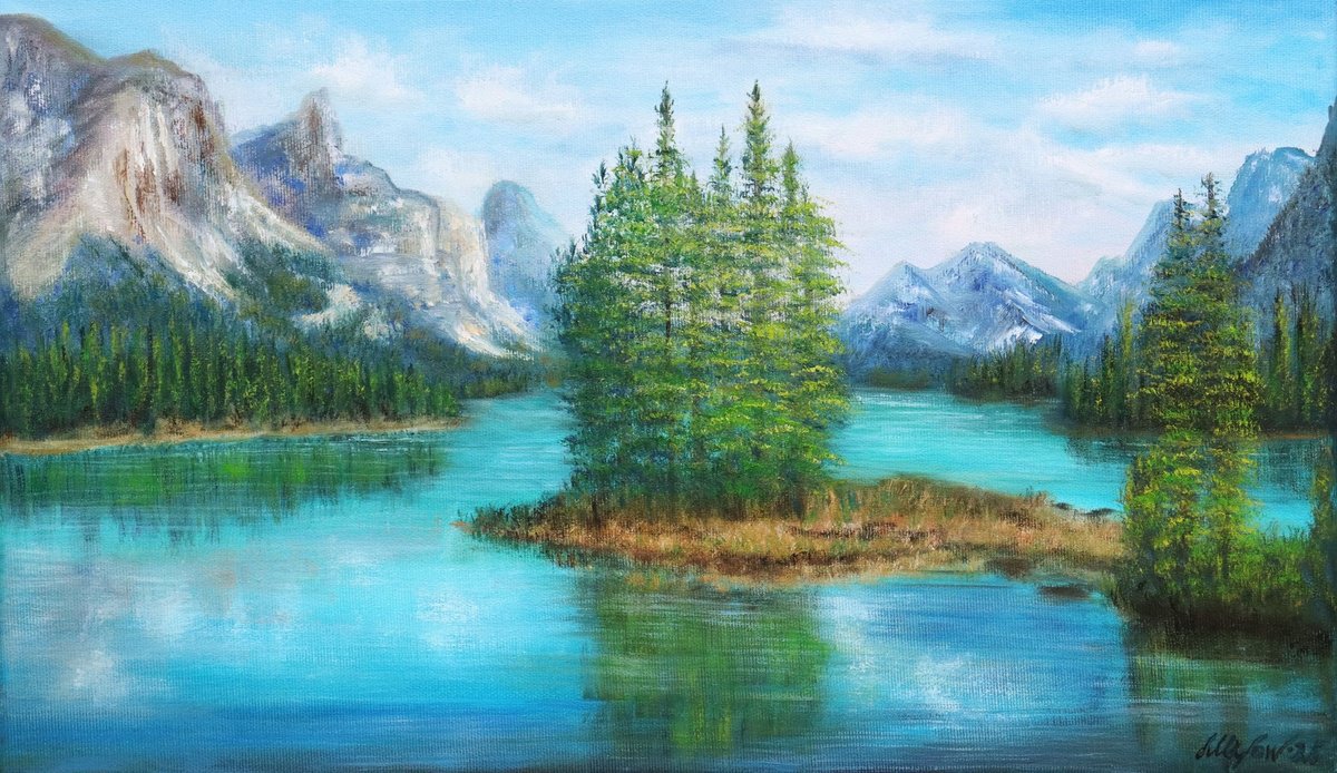 Photorealistic Landscape Oil Painting By Ludmilla Ukrow, 20 X 12", Alberta National Park, Original Artwork