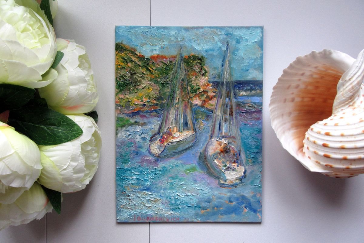 Abstract Coastal Oil on Canvas Painting | Vibrant Small Painting | Peaceful Aesthetic | Sh... by Katia Ricci