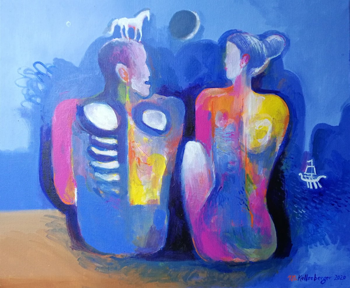 Impressionistic Portrait Acrylic Painting By Kellenberger Martin, 24 X 20", Dialogue With The Muse, Original Artwork