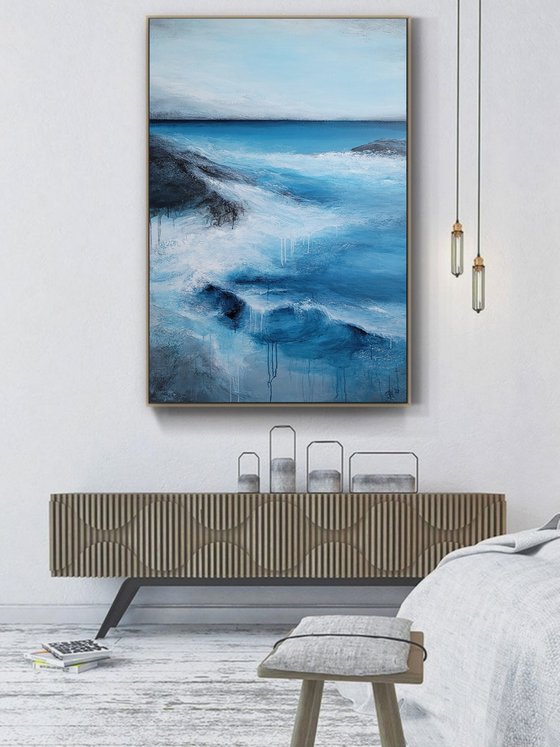 Ocean Breath, 130*90cm, large abstract texture painting, interior wall art decor