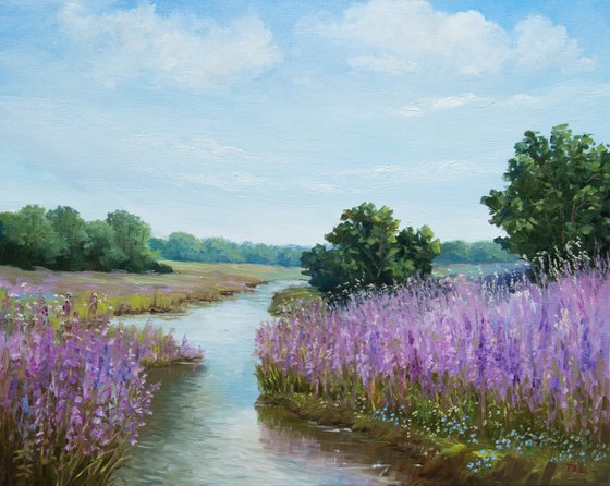 Summer landscape. Oil painting. Original. 24 x 30in.