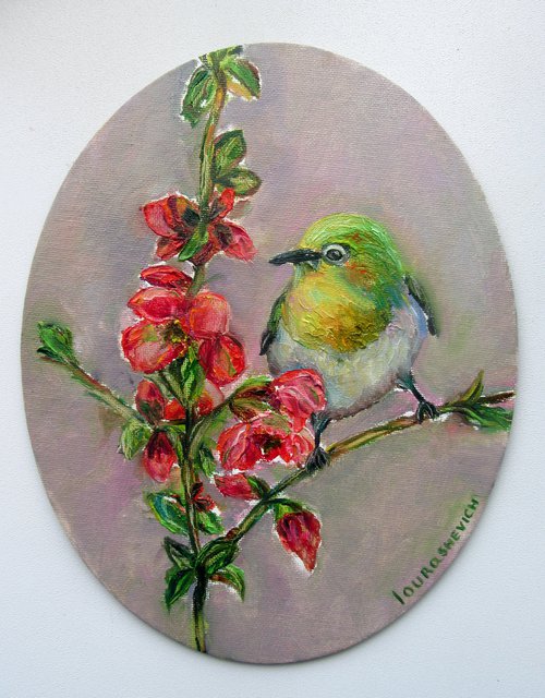 Painted Bird Original Oil on Canvas,10x8,Oval Palette Knife Painting,Inspirational Home Decor,Nature Lover Aesthetic Gift,Unique Art Gallery by Katia Ricci