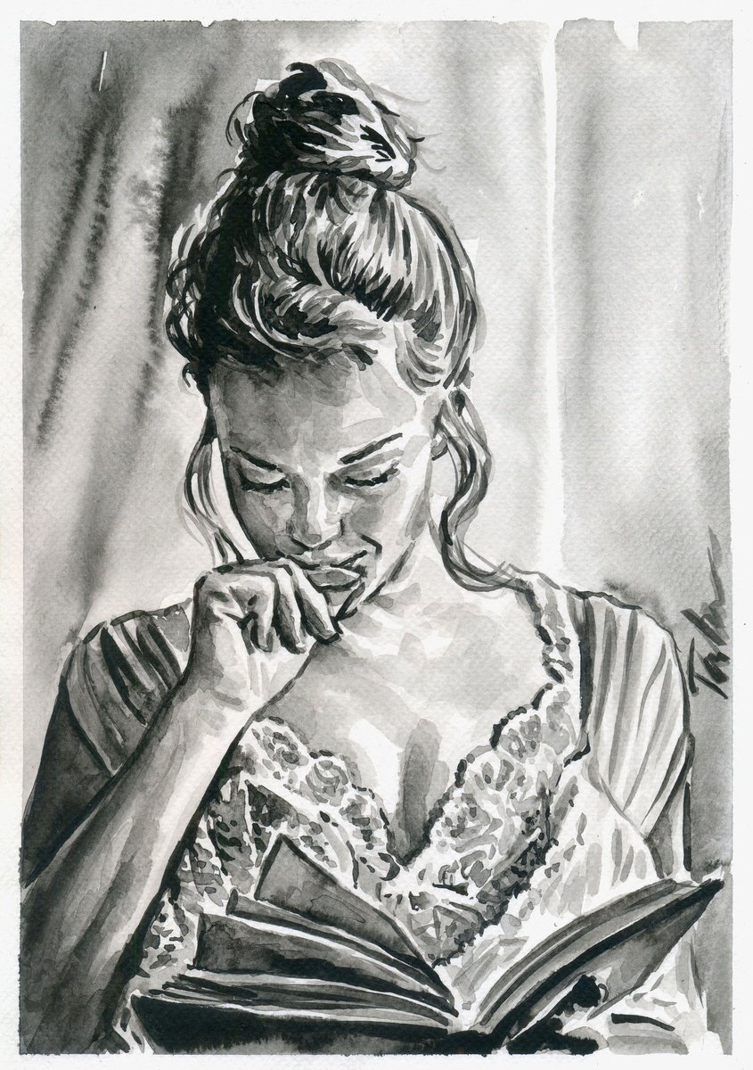 Urban And Pop Portrait Ink Drawing By Tashe, 8 X 12", My Love Story, Original Artwork