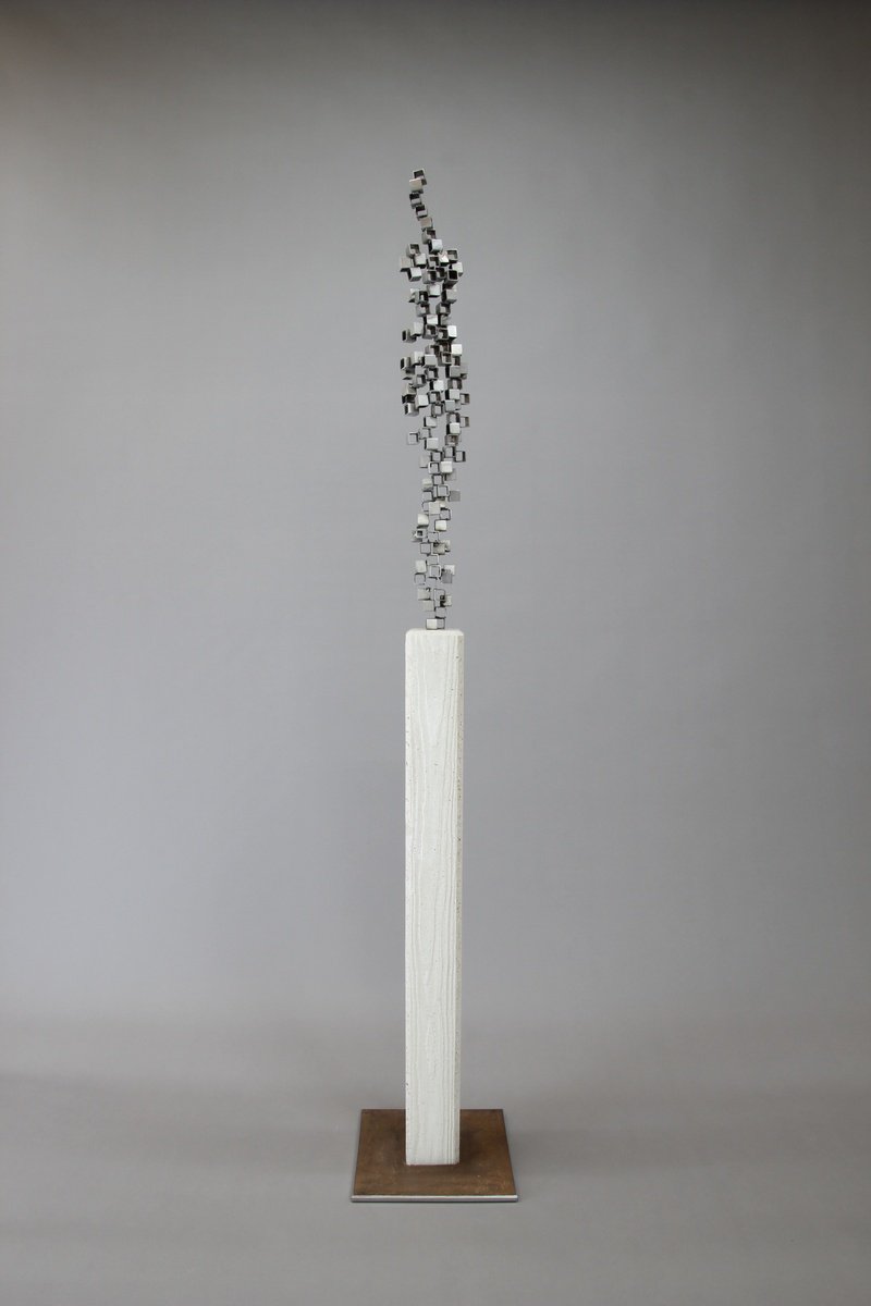 Geometric Portrait Sculpture By Manfred Hellweger, 12 X 71", Human Cubes Carme, Original Artwork